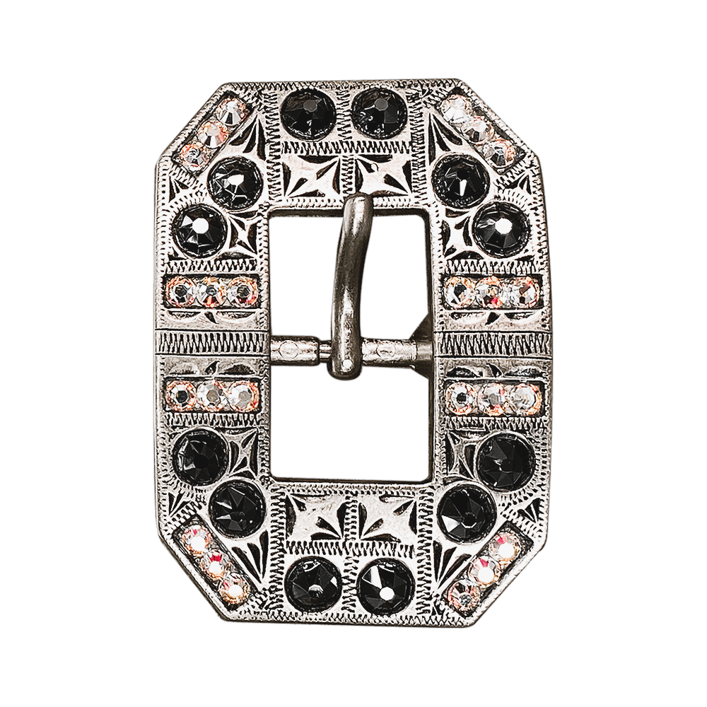 Jet & AB Antique Silver European Crystal Square Cart Buckle - RODEO DRIVE