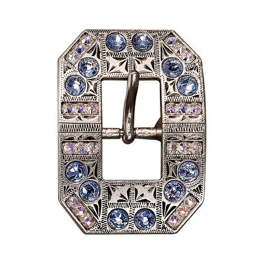 Light Sapphire & AB Antique Silver Square Cart Buckle European Crystal Concho - RODEO DRIVE