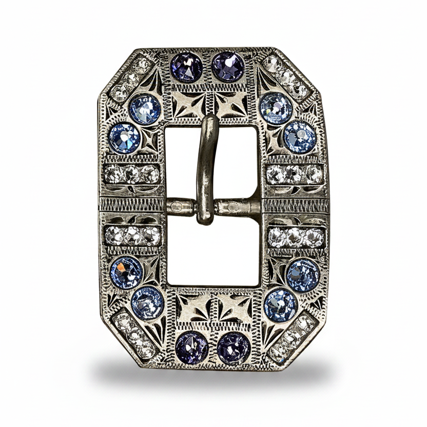 Antique Silver Light Sapphire - Clear - Lilac Crystal Conchos | Sizes 1"- 3" | Buckles | Saddle Set | Leather Rosettes | Slide