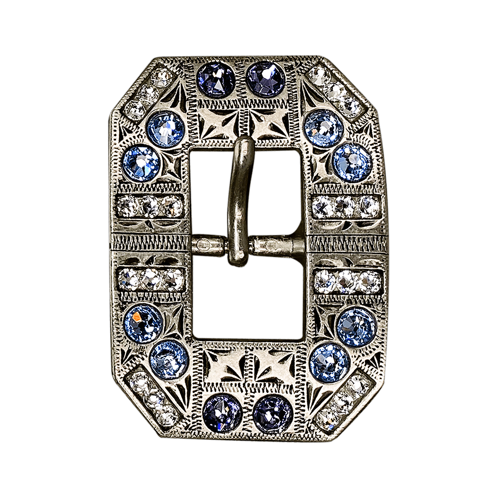 Light Sapphire Clear & Lilac Antique Silver European Crystal Square Cart Buckle - RODEO DRIVE