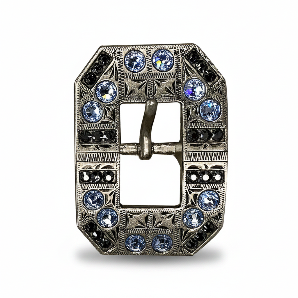 Antique Silver Light Sapphire - Jet Crystal Conchos | Sizes 1"- 3" | Buckles | Saddle Set | Leather Rosettes | Slide