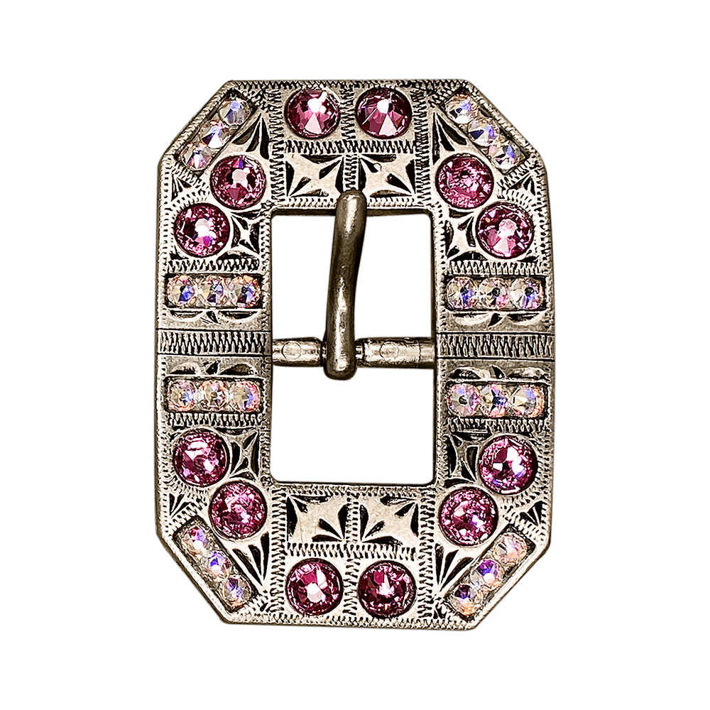 Pink & AB Antique Silver European Crystal Square Cart Buckle - RODEO DRIVE
