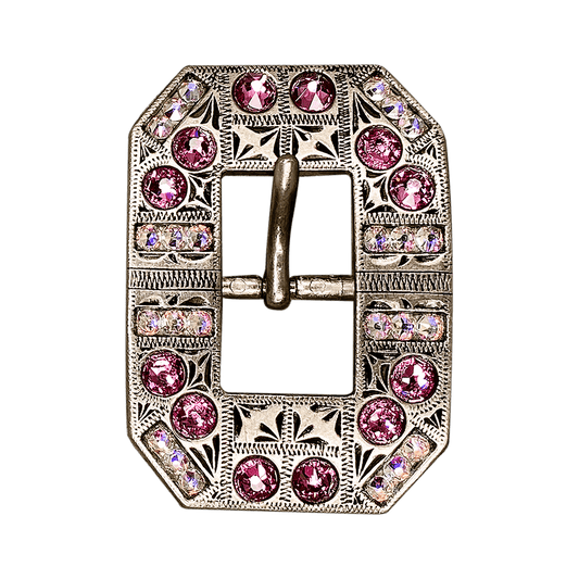 Pink & AB Antique Silver European Crystal Square Cart Buckle - RODEO DRIVE