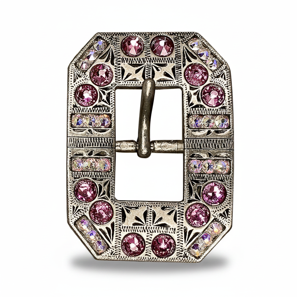 Antique Silver Pink - AB Crystal Conchos | Sizes 1"- 3" | Buckles | Saddle Set | Leather Rosettes | Slide