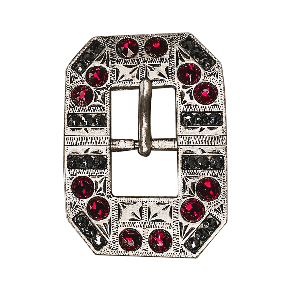 Ruby & Jet Antique Silver European Crystal Square Cart Buckle - RODEO DRIVE