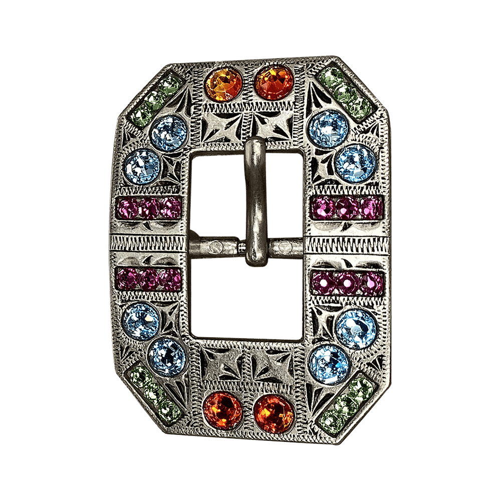 Tie Dye Antique Silver European Crystal Square Cart Buckle - RODEO DRIVE