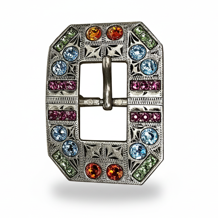 Antique Silver Tie Dye Crystal Conchos | Sizes 1"- 3" | Buckles | Saddle Set | Leather Rosettes | Slide