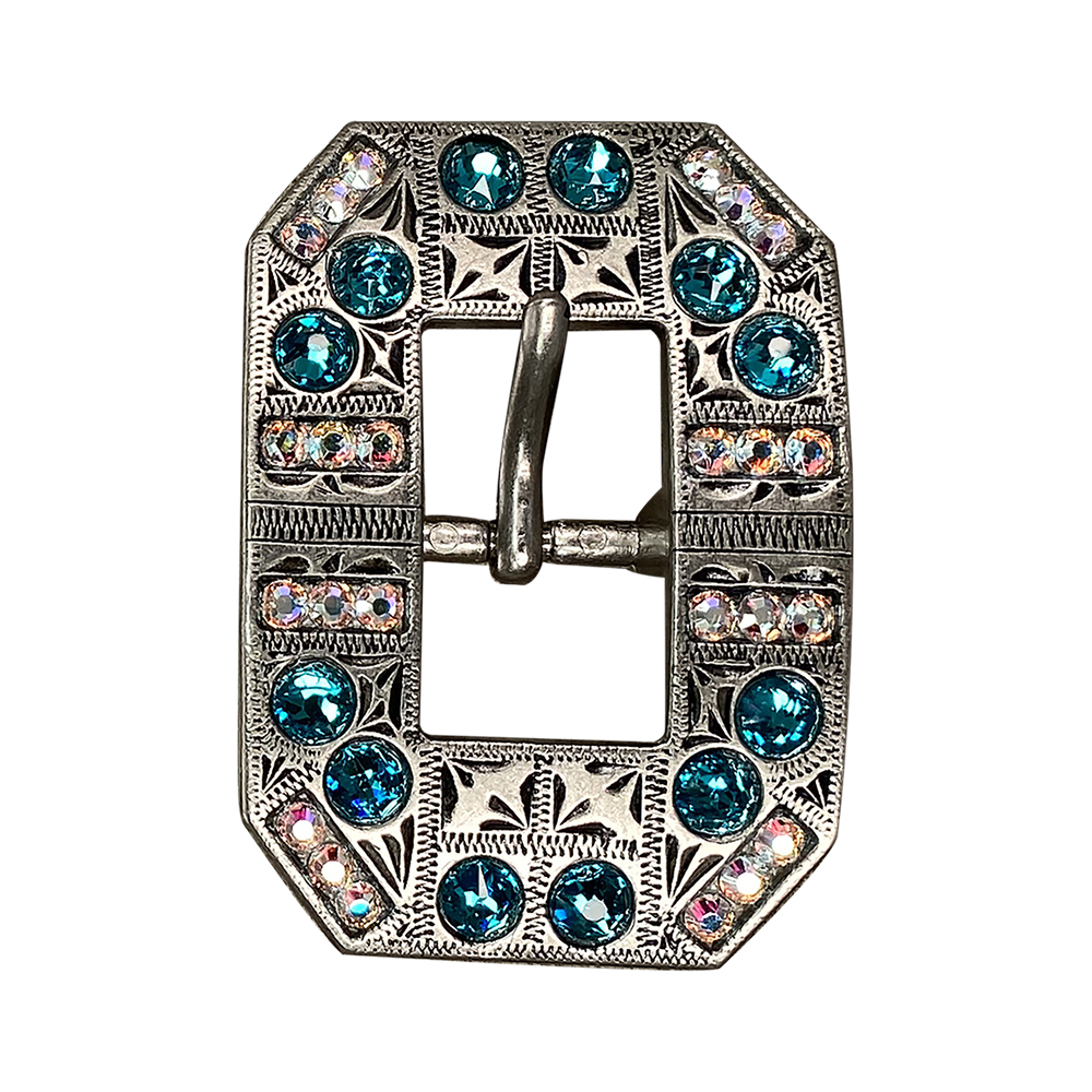 Antique Silver Teal, AB Crystal Conchos - Sizes from 1"- 3" and Buckles