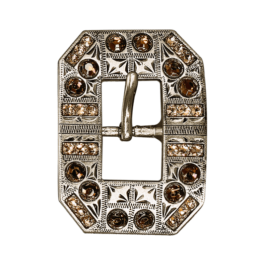 Topaz & Champagne Antique Silver European Crystal Square Cart Buckle - RODEO DRIVE