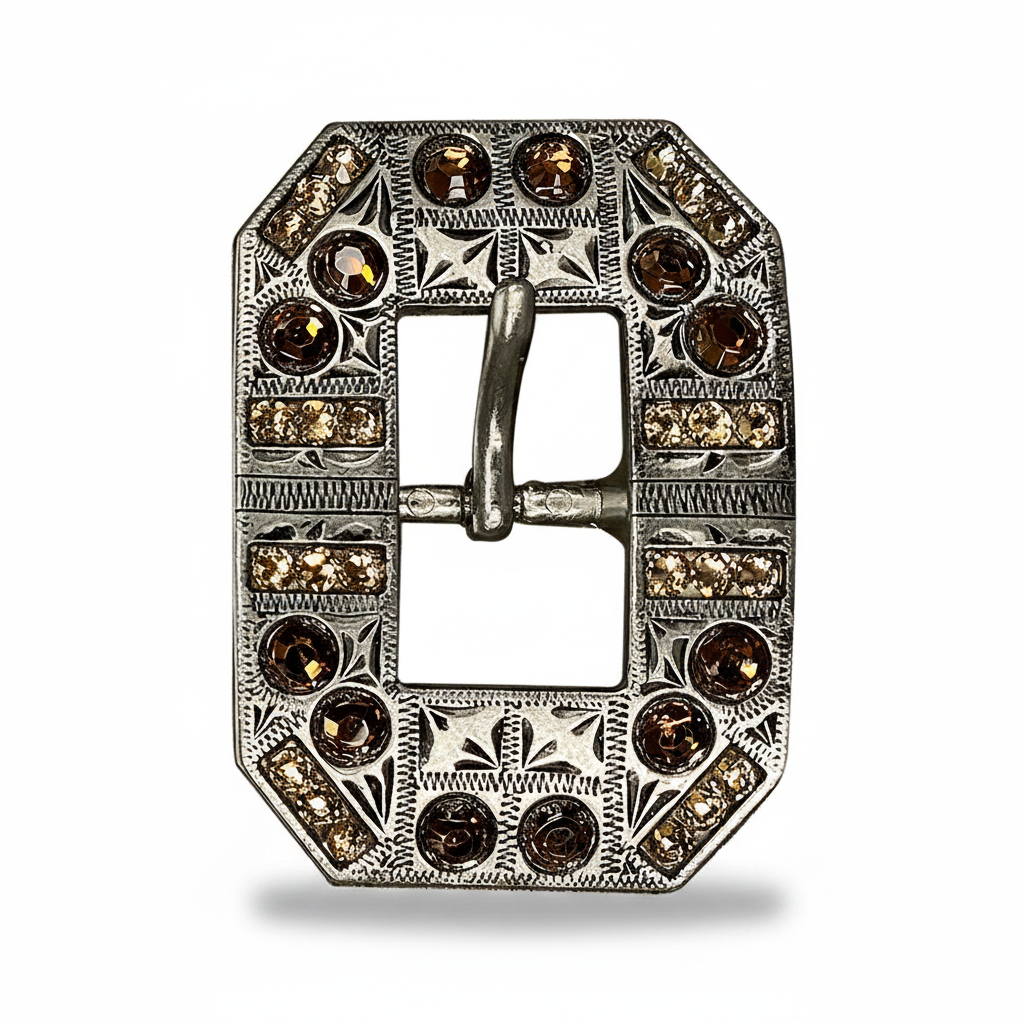 Antique Silver Topaz - Champagne Crystal Conchos | Sizes 1"- 3" | Buckles | Saddle Set | Leather Rosettes | Slide