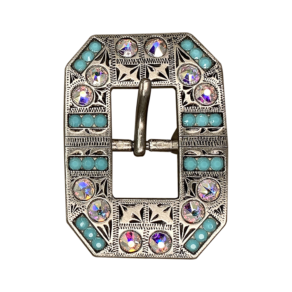 Antique Silver Turquoise, AB Crystal Conchos - Sizes from 1