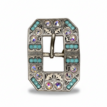 Antique Silver Turquoise - AB Crystal Conchos | Sizes 1"- 3" | Buckles | Saddle Set | Leather Rosettes | Slide