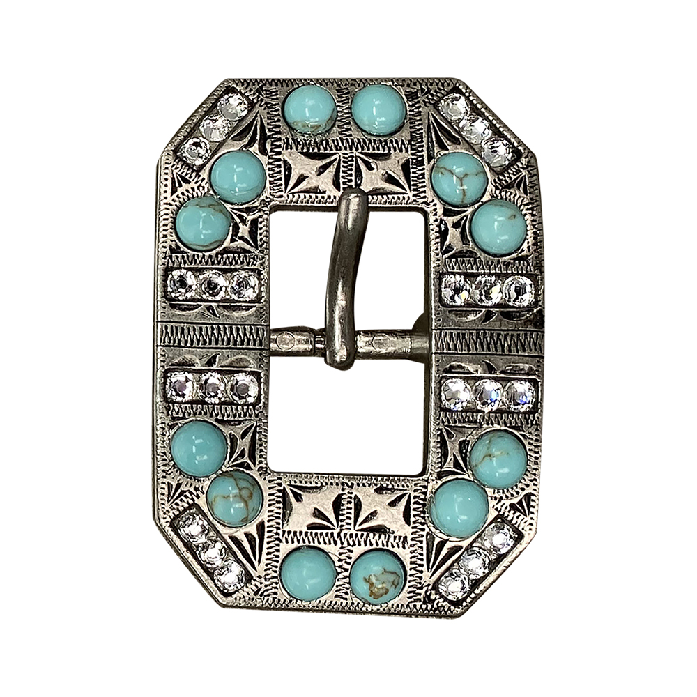 Antique Silver Turquoise, Clear Crystal Conchos - Sizes from 1