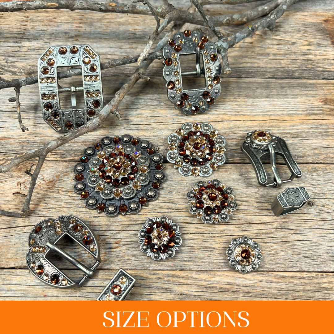 Antique Silver Topaz, Champagne Crystal Conchos - Sizes from 1
