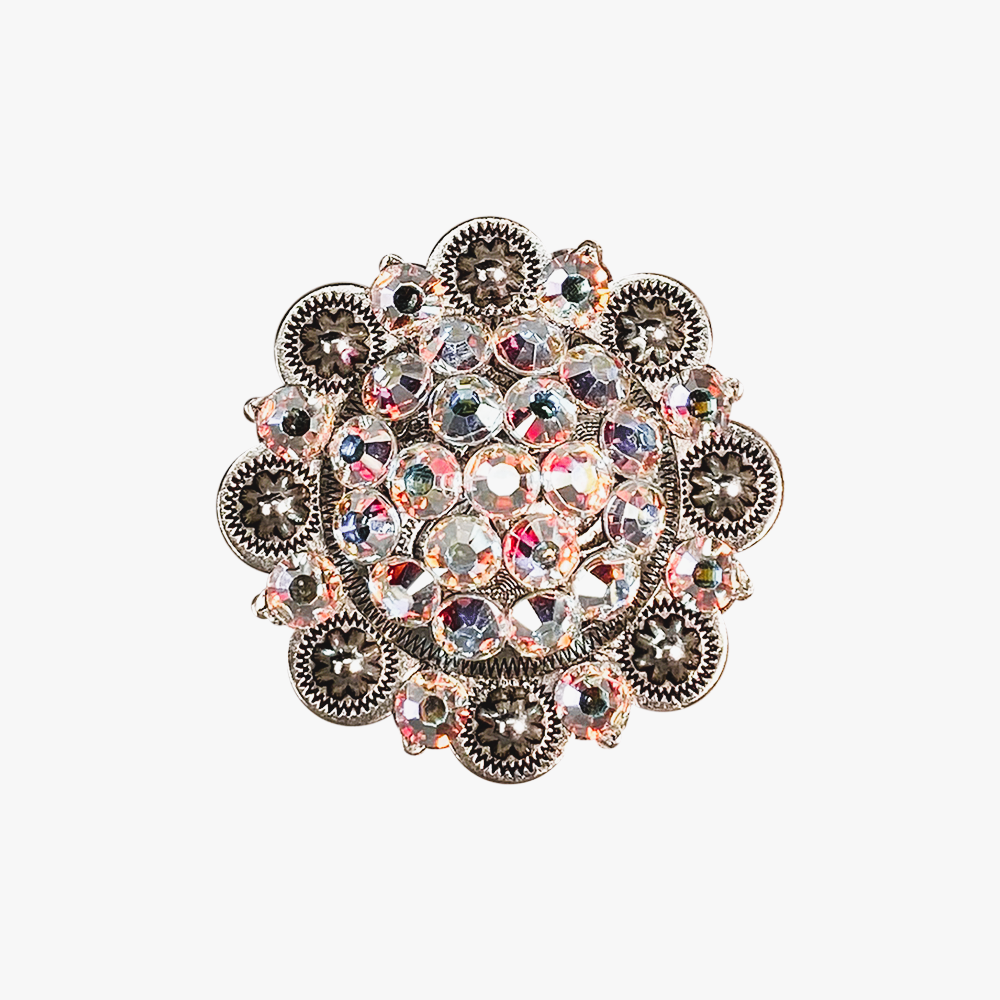 Antique Silver AB Crystal Conchos - Sizes from 1"- 3" and Buckles