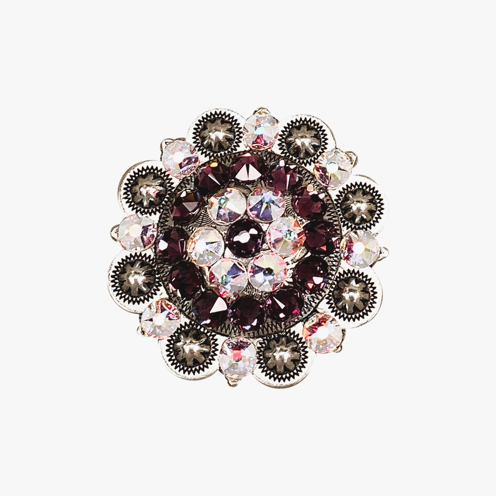 Antique Silver Amethyst, AB Crystal Conchos - Sizes from 1"- 3" and Buckles