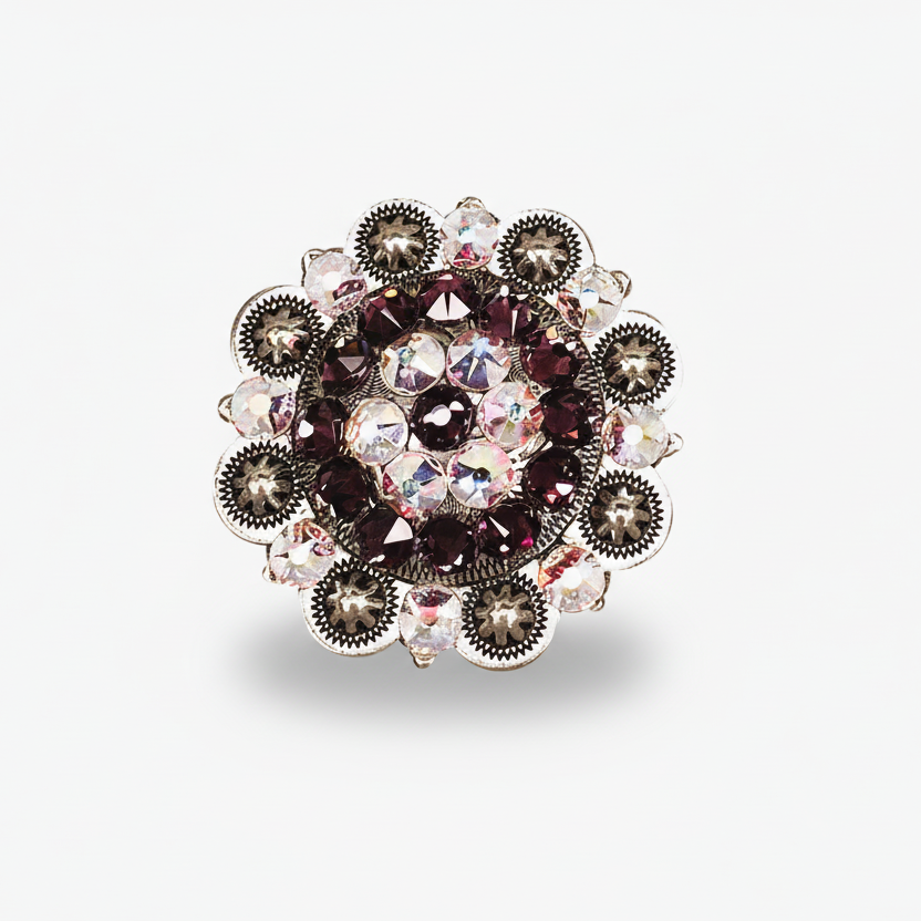 Antique Silver Amethyst - AB Crystal Conchos | Sizes 1"- 3" | Buckles | Saddle Set | Leather Rosettes | Slide