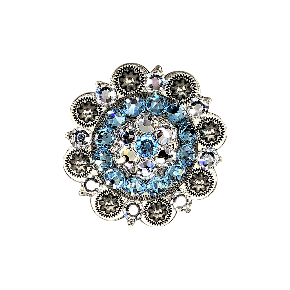 Antique Silver Aqua, Clear Crystal Conchos - Sizes from 1