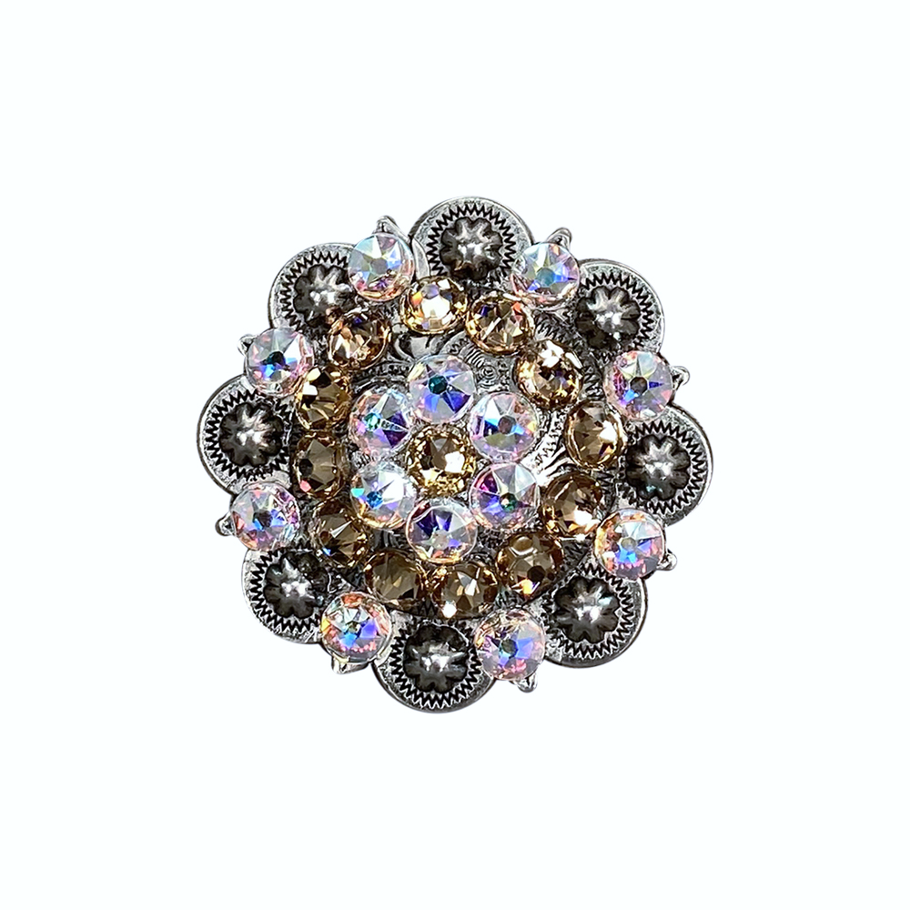 Antique Silver Champagne, AB Crystal Conchos - Sizes from 1