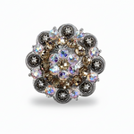 Antique Silver Champagne - AB Crystal Conchos | Sizes 1"- 3" | Buckles | Saddle Set | Leather Rosettes | Slide
