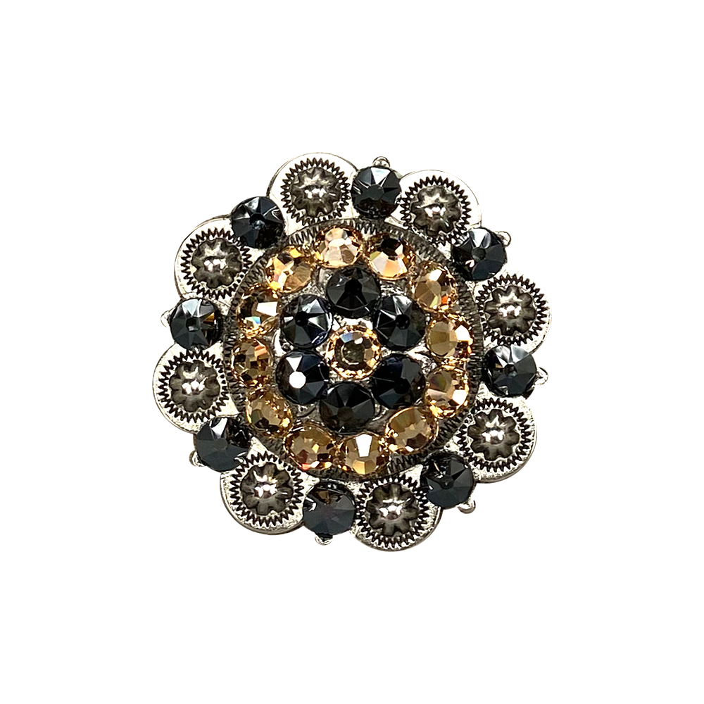 Antique Silver Champagne, Jet Crystal Conchos - Sizes from 1