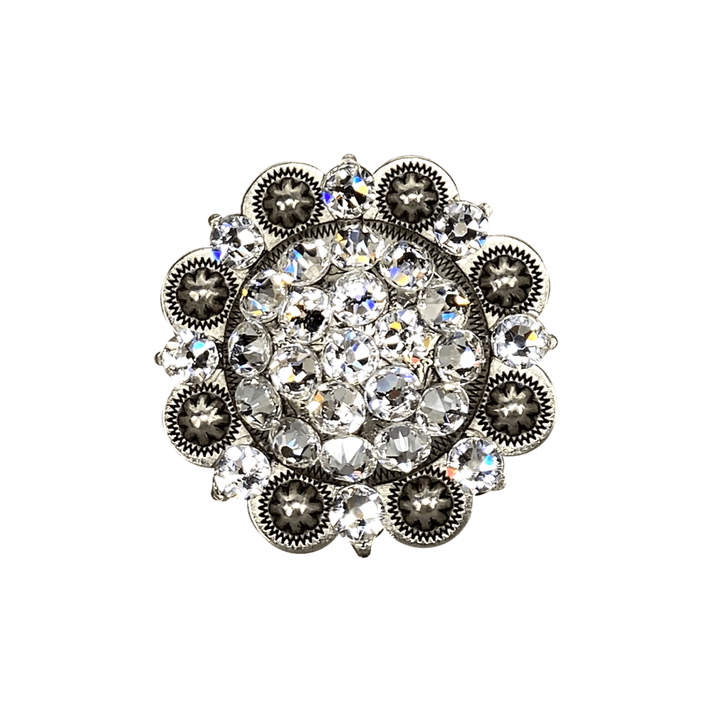 Clear Antique Silver 2" European Crystal Concho - RODEO DRIVE