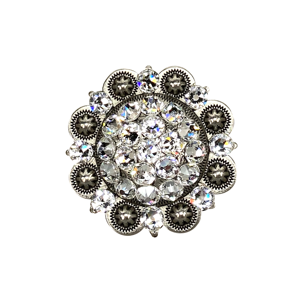 Antique Silver Clear Crystal Conchos - Sizes from 1