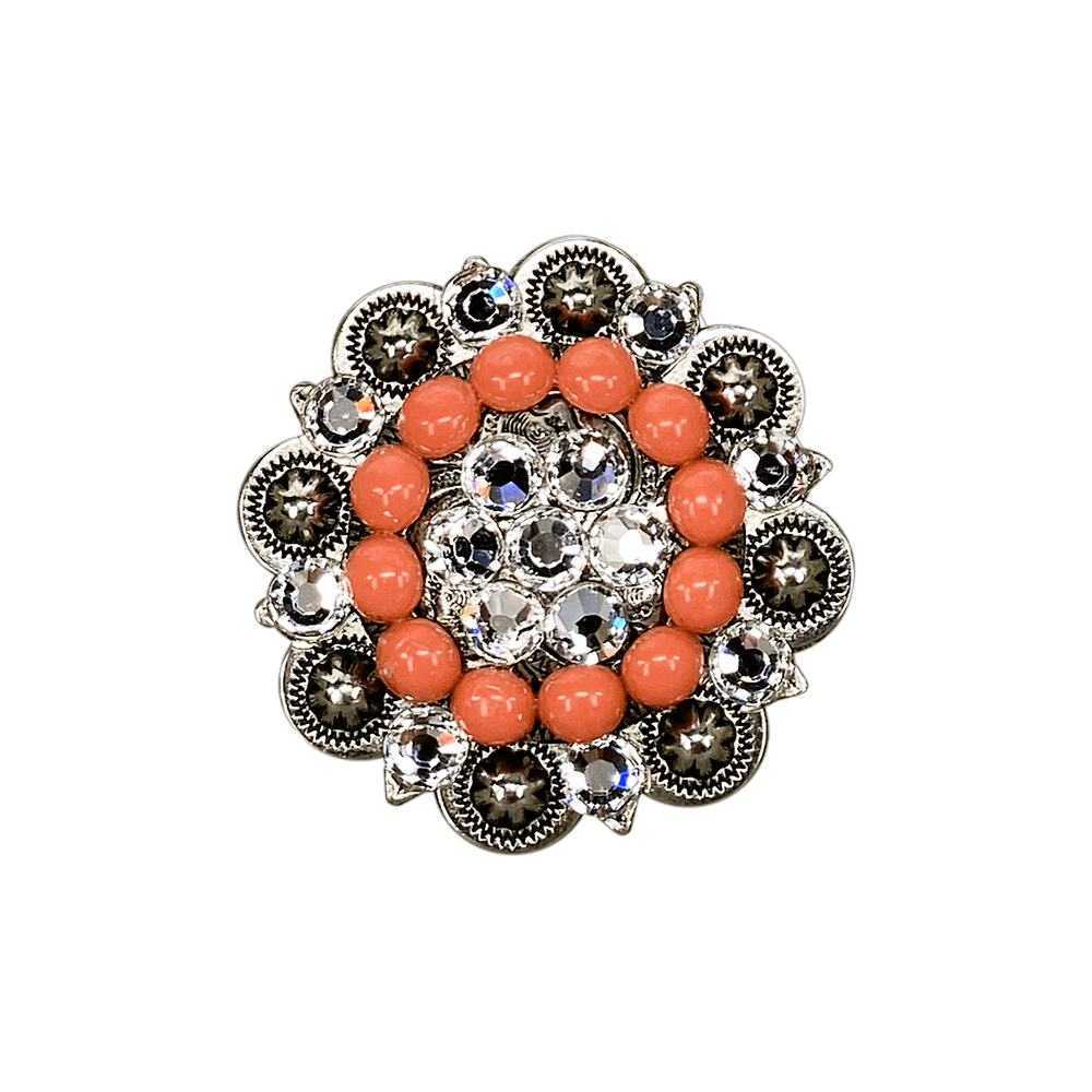 Fashion Coral & Clear Antique Silver 2" European Crystal Concho - RODEO DRIVE
