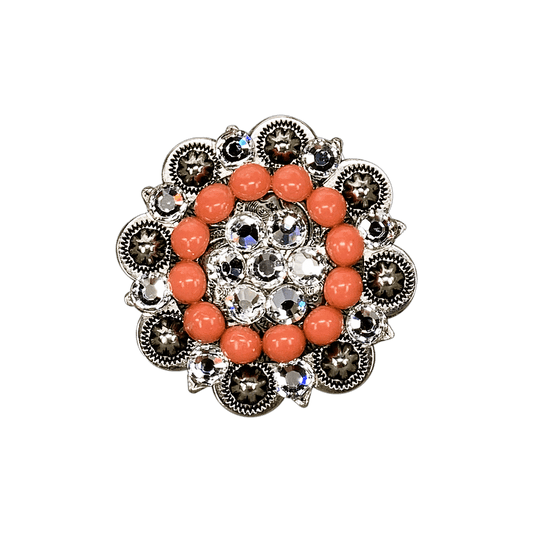 Fashion Coral & Clear Antique Silver 2" European Crystal Concho - RODEO DRIVE