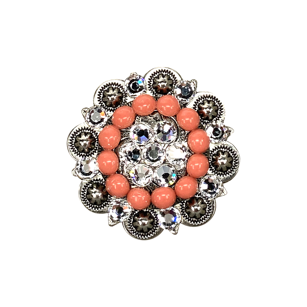 Antique Silver Coral, Clear Crystal Conchos - Sizes from 1