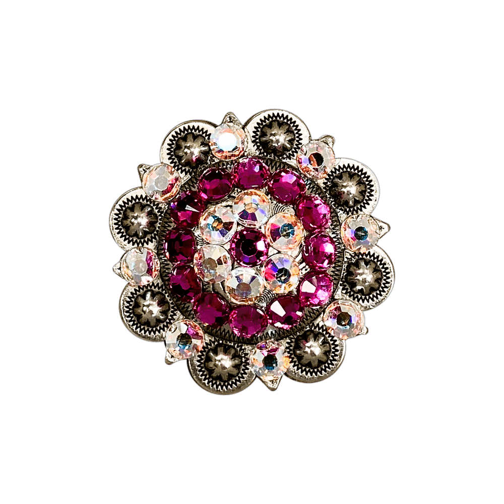 Fuchsia & AB Antique Silver 2" European Crystal Concho - RODEO DRIVE
