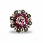 Antique Silver Fuchsia - AB Crystal Conchos | Sizes 1"- 3" | Buckles | Saddle Set | Leather Rosettes | Slide