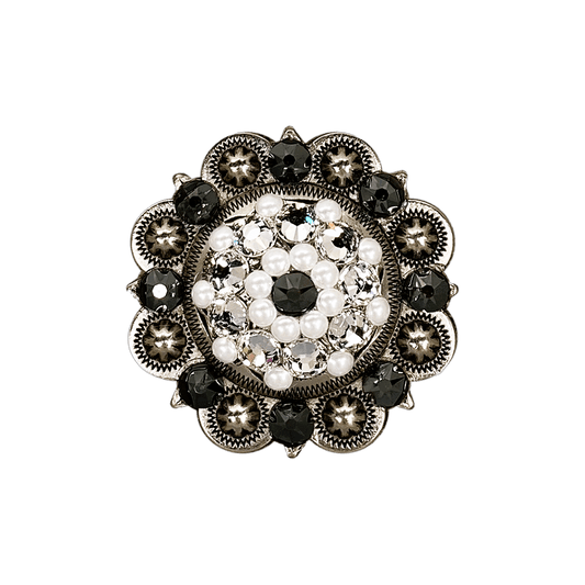 Jet, Pearl & Clear Antique Silver 2" European Crystal Concho - RODEO DRIVE
