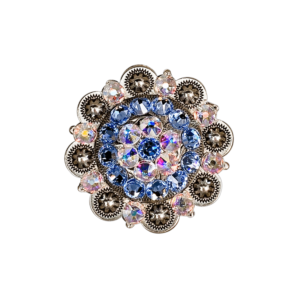 Light Sapphire & AB Antique Silver 2" European Crystal Concho - RODEO DRIVE