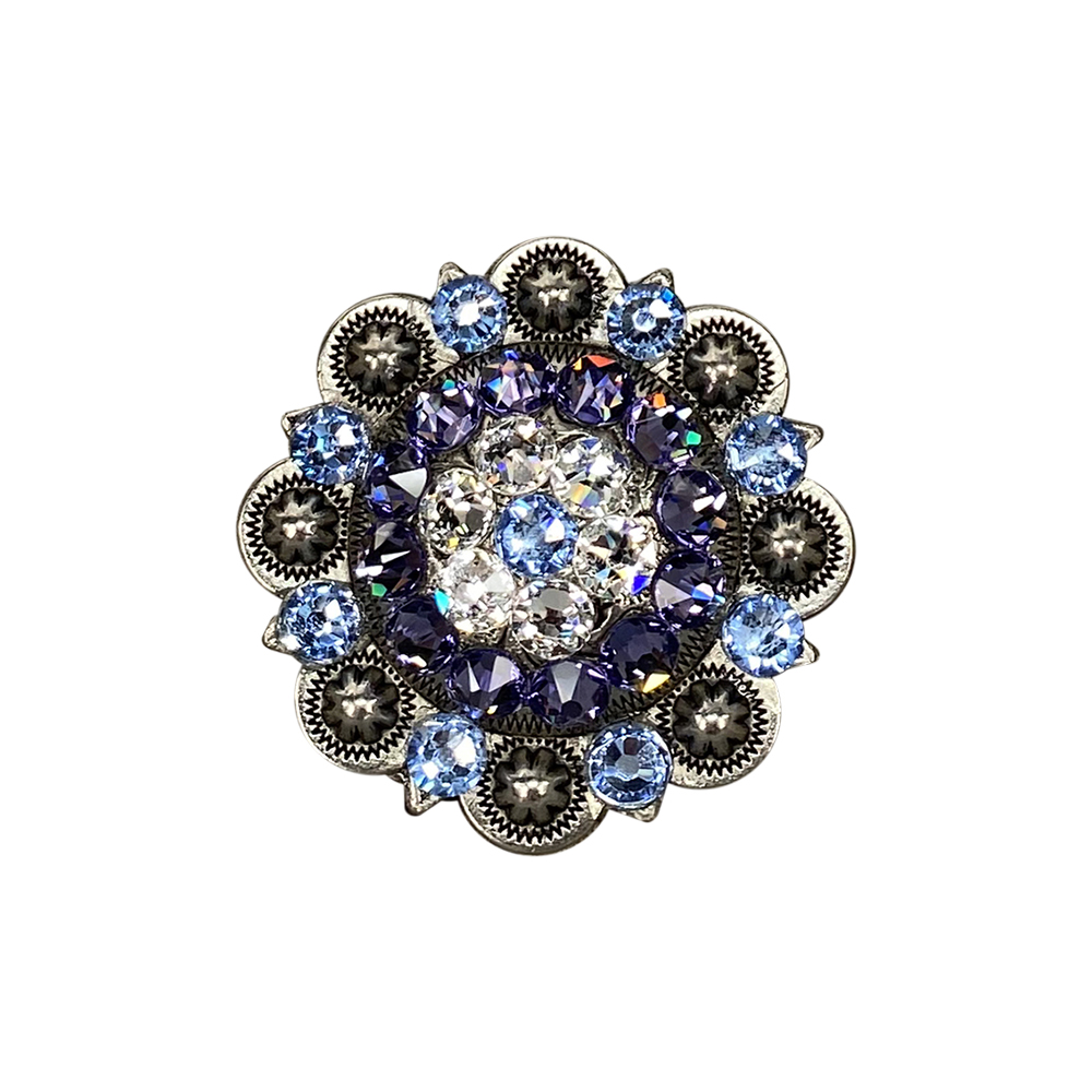 Antique Silver Light Sapphire, Clear, and Lilac Crystal Conchos - Sizes from 1"- 3" and Buckles