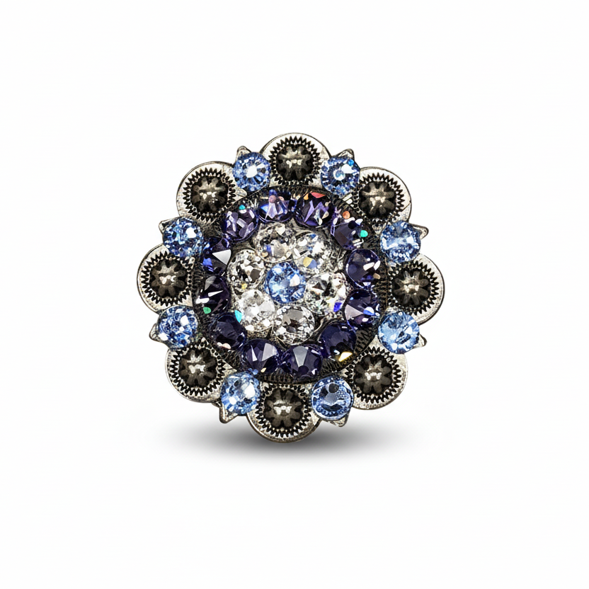 Antique Silver Light Sapphire - Clear - Lilac Crystal Conchos | Sizes 1"- 3" | Buckles | Saddle Set | Leather Rosettes | Slide