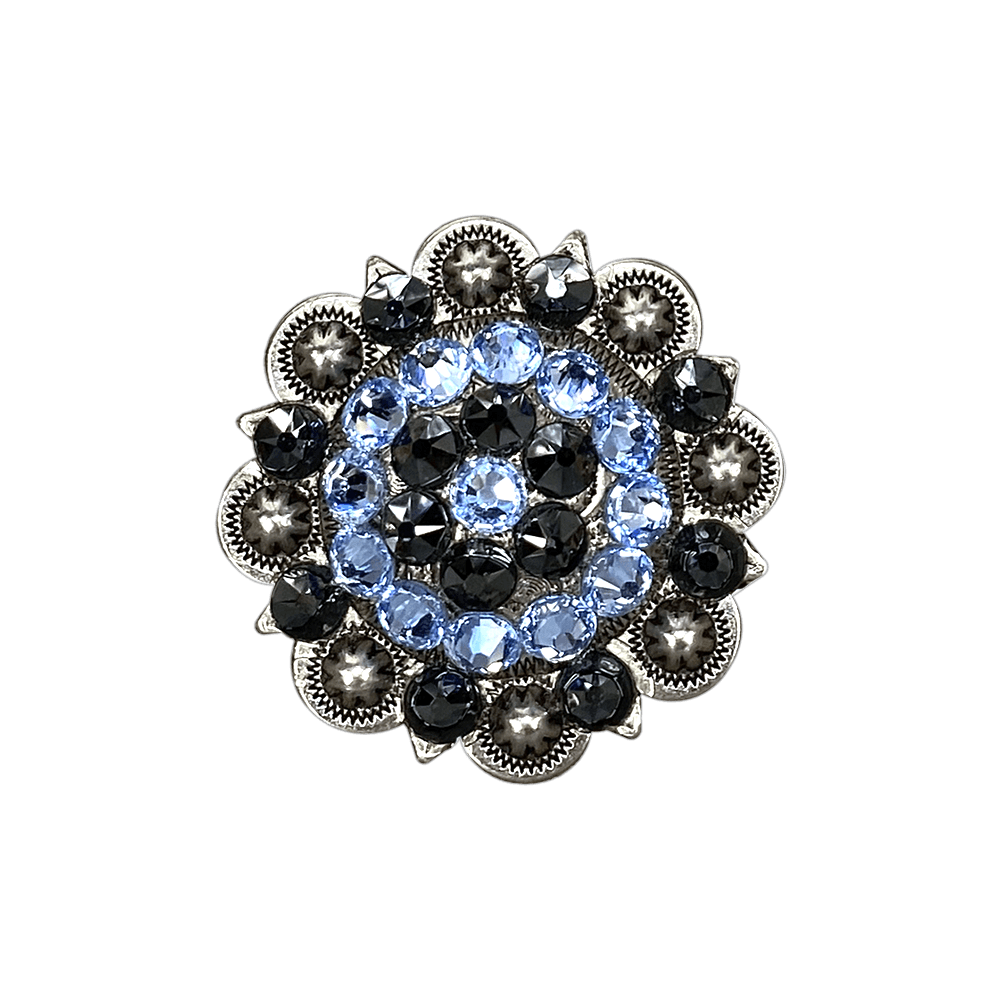 Light Sapphire & Jet Antique Silver 2" European Crystal Concho - RODEO DRIVE