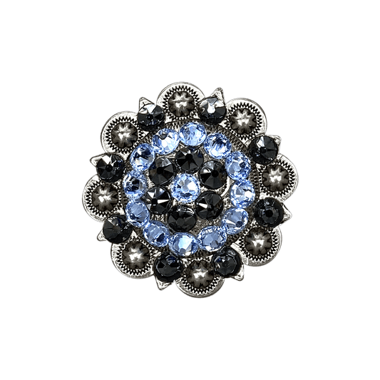 Light Sapphire & Jet Antique Silver 2" European Crystal Concho - RODEO DRIVE