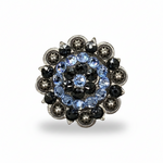Antique Silver Light Sapphire - Jet Crystal Conchos | Sizes 1"- 3" | Buckles | Saddle Set | Leather Rosettes | Slide