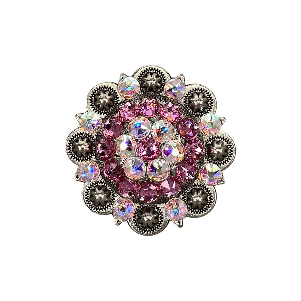Antique Silver Pink, AB Crystal Conchos - Sizes from 1