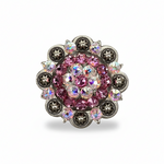Antique Silver Pink - AB Crystal Conchos | Sizes 1"- 3" | Buckles | Saddle Set | Leather Rosettes | Slide