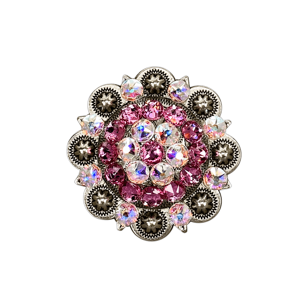 Pink & AB Antique Silver 2" European Crystal Concho - RODEO DRIVE