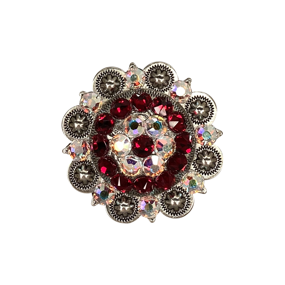 Antique Silver Ruby, AB Crystal Conchos - Sizes from 1