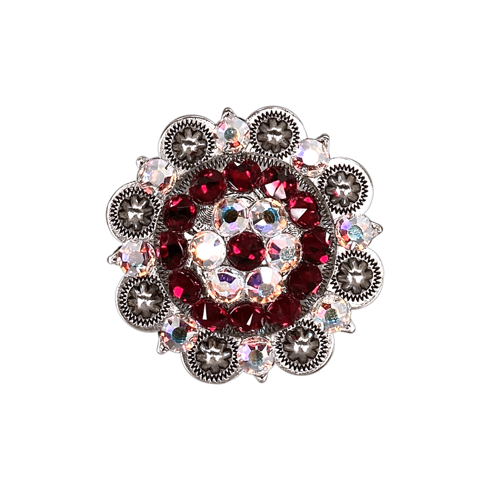 Red & AB Antique Silver 2" European Crystal Concho - RODEO DRIVE