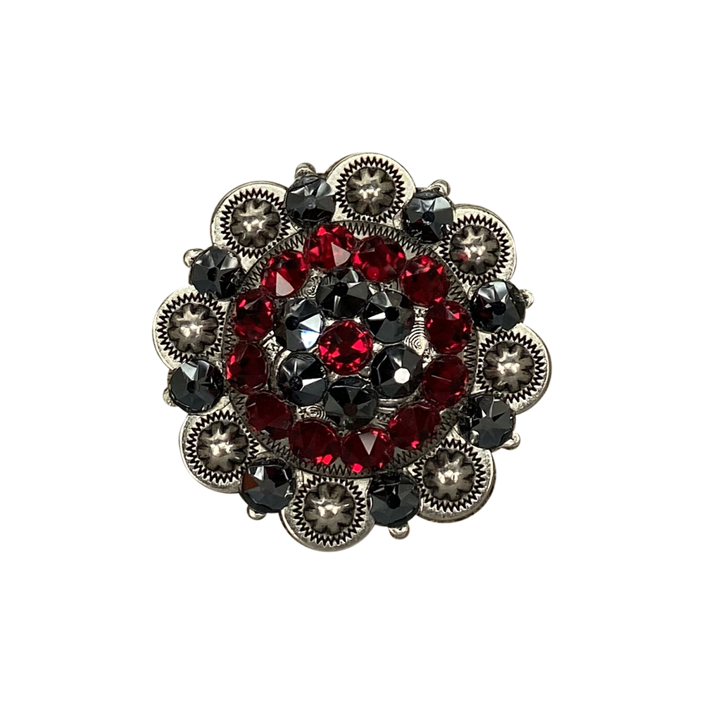 Antique Silver Ruby, Jet Crystal Conchos - Sizes from 1