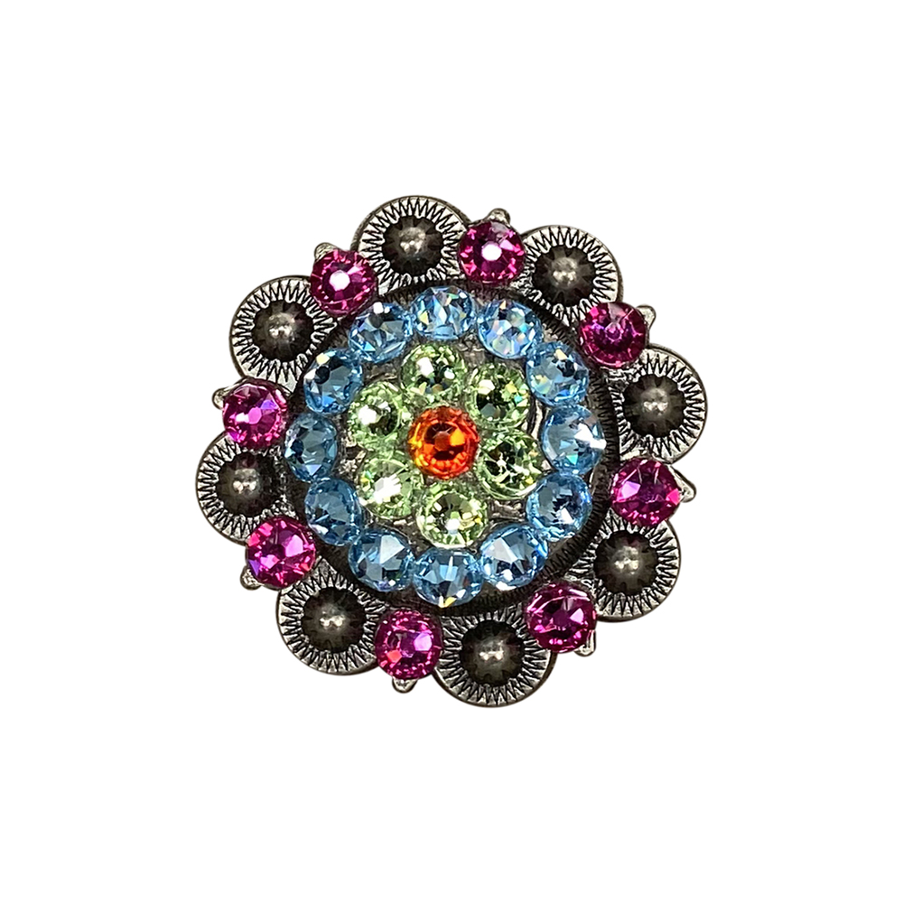 Antique Silver Tie Dye Crystal Conchos - Sizes from 1