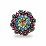 Antique Silver Tie Dye Crystal Conchos | Sizes 1"- 3" | Buckles | Saddle Set | Leather Rosettes | Slide