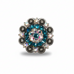 Antique Silver Teal - AB Crystal Conchos | Sizes 1"- 3" | Buckles | Saddle Set | Leather Rosettes | Slide