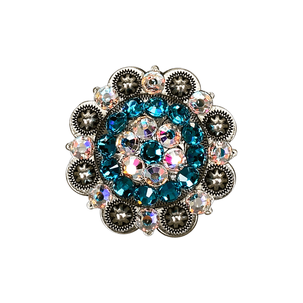Teal & AB Antique Silver 2" European Crystal Concho - RODEO DRIVE