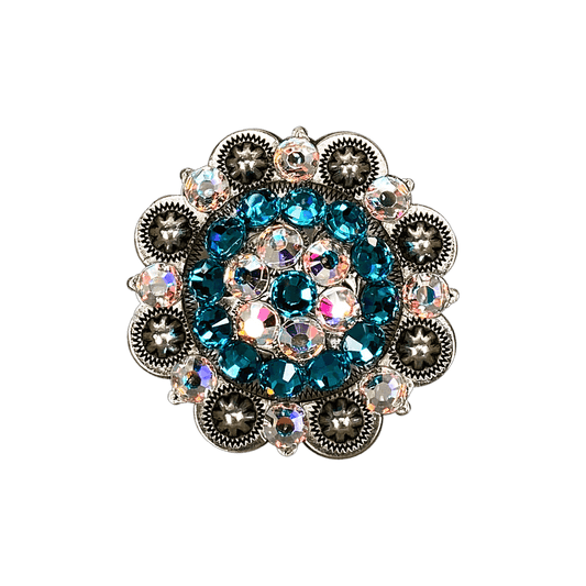 Teal & AB Antique Silver 2" European Crystal Concho - RODEO DRIVE